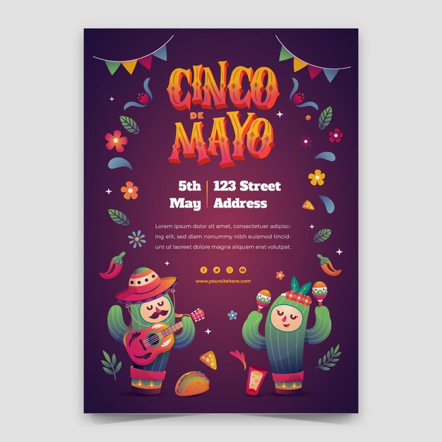 Cinco de Mayo 축하를 위한 그라데이션 수직 포스터 템플릿
