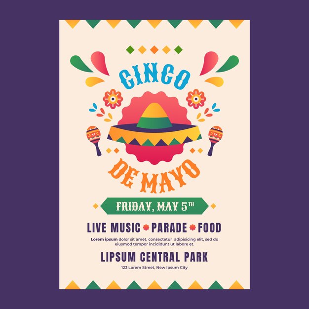 Gradient vertical poster template for cinco de mayo celebration