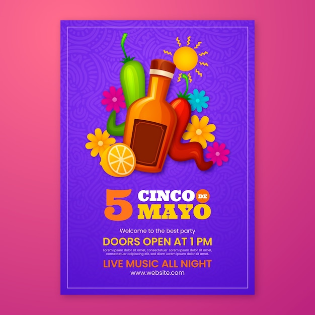 Free vector gradient vertical poster template for cinco de mayo celebration