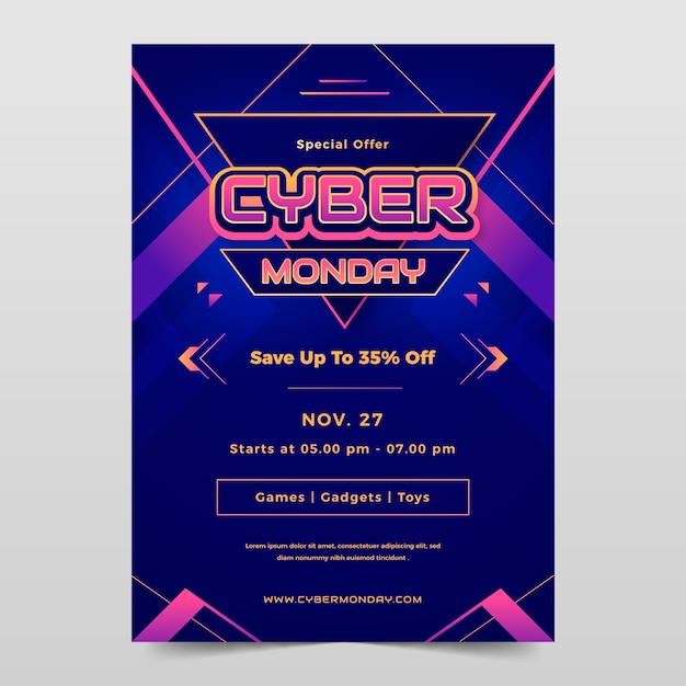 Vettore gratuito modello di poster verticale sfumato per la vendita del cyber lunedì