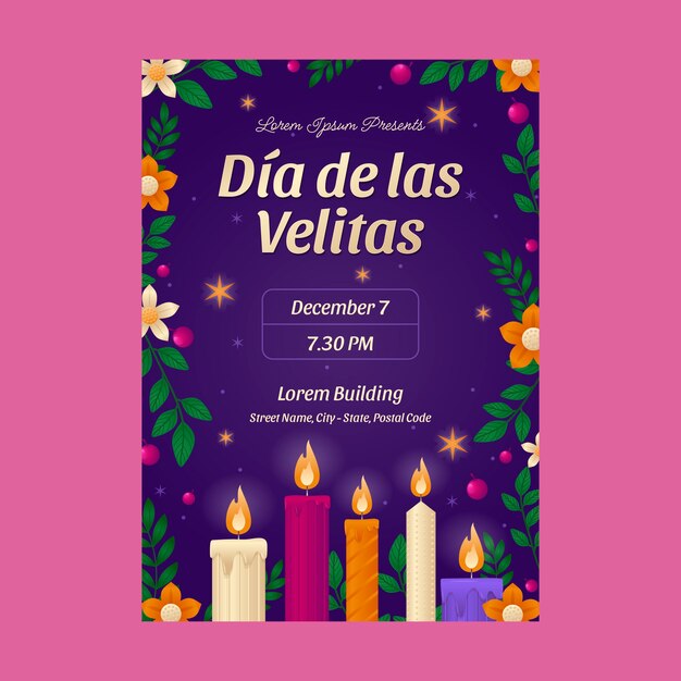 Градиентный вертикальный шаблон плаката для праздника диа де лас велитас