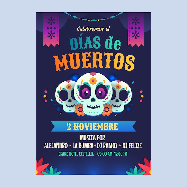 gradient vertical poster template for dia de muertos celebration