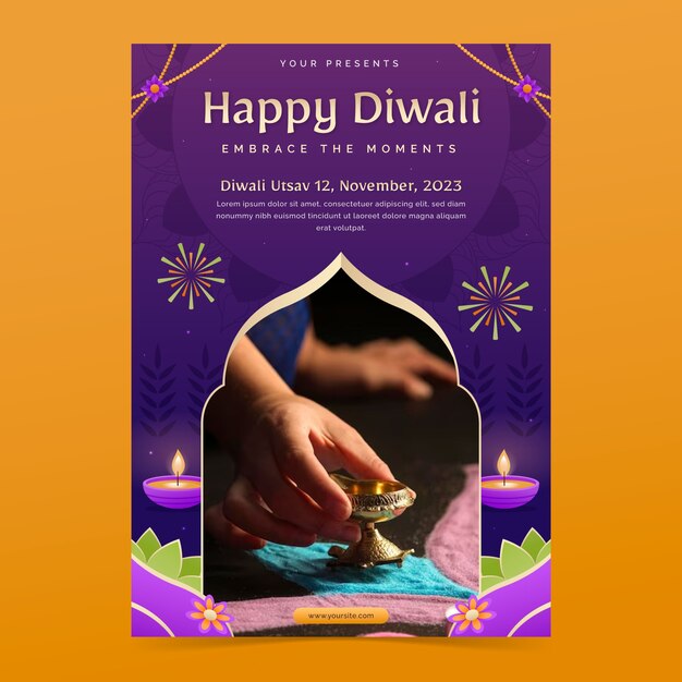 Gradient vertical poster template for diwali festival celebration with candles