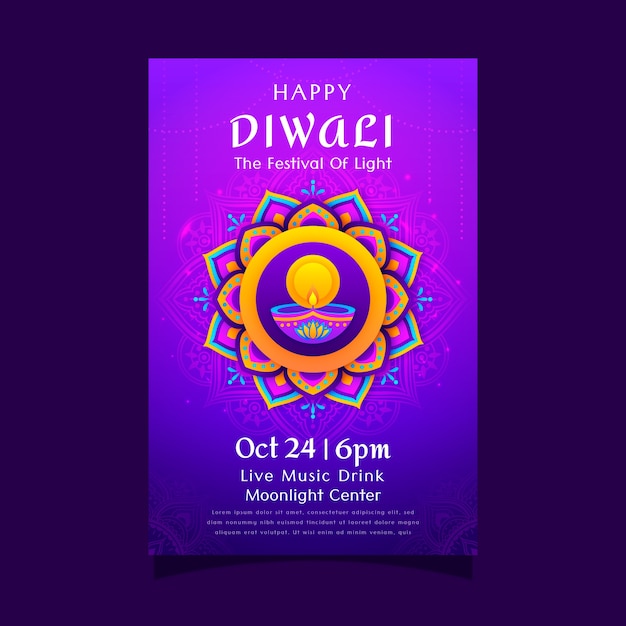 Gradient vertical poster template for diwali festival celebration