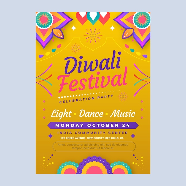 Free vector gradient vertical poster template for diwali festival