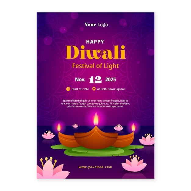 Free vector gradient vertical poster template for diwali hindu festival celebration