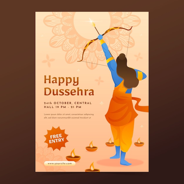 Free vector gradient vertical poster template for dussehra festival celebration