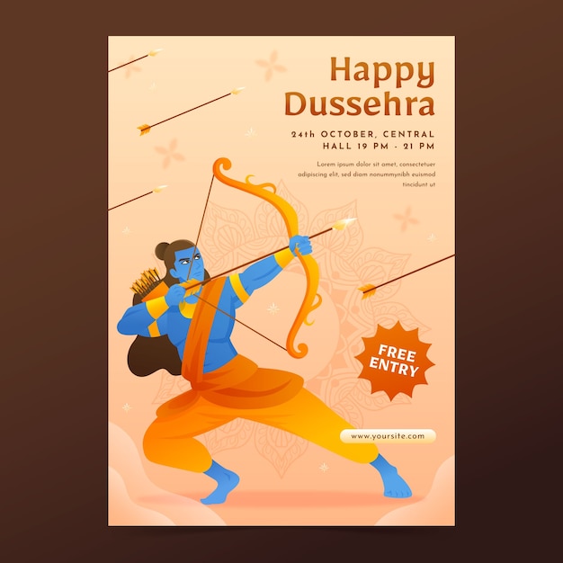 Vettore gratuito modello di poster verticale gradiente per la celebrazione della festa di dussehra