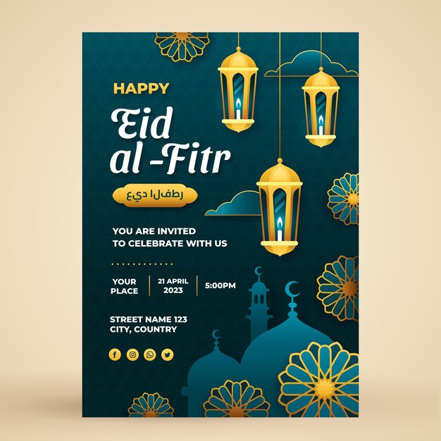 Gradient vertical poster template for eid al-fitr celebration