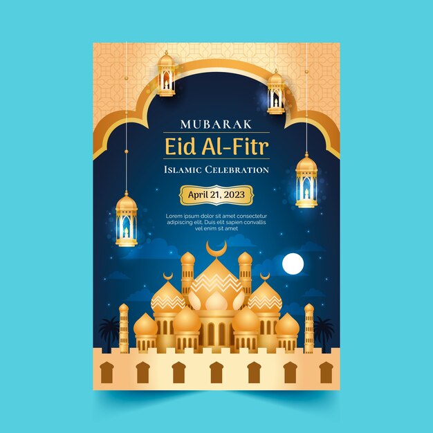 Gradient vertical poster template for eid al-fitr celebration