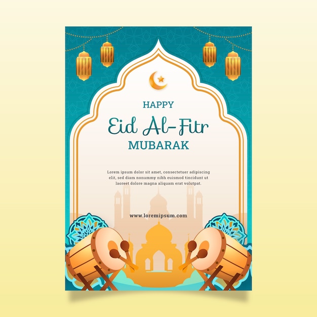 Free vector gradient vertical poster template for eid al-fitr celebration