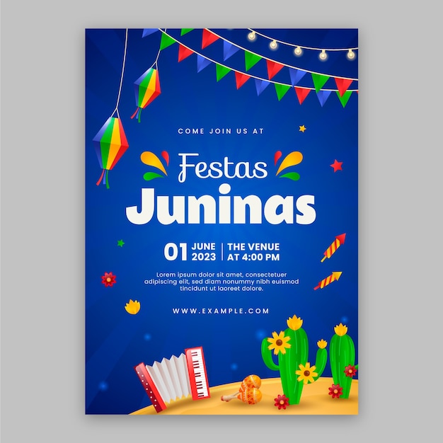 브라질 festas juninas 축하를위한 그라데이션 세로 포스터 템플릿