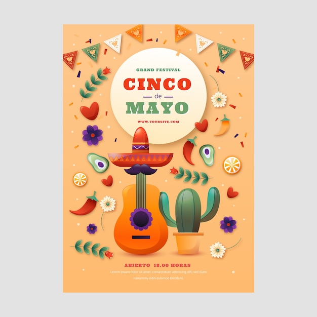 Cinco de mayo 축하를 위한 그라데이션 수직 포스터 템플릿