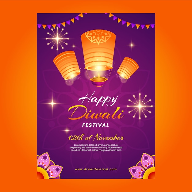 Бесплатное векторное изображение Градиентный вертикальный шаблон плаката для празднования индуистского фестиваля дивали