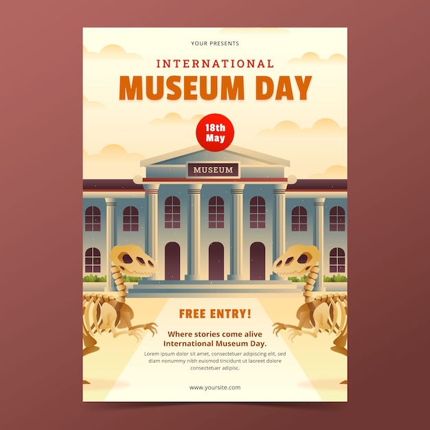 Бесплатное векторное изображение Шаблон градиентного вертикального плаката для международного дня музеев