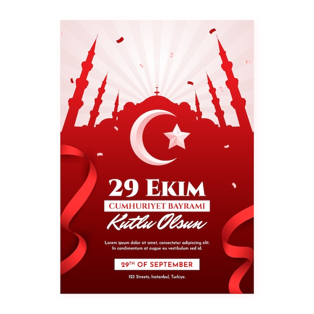무료 벡터 터키 국군의 날 축하를 위한 그라데이션 수직 포스터 템플릿