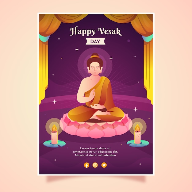 무료 벡터 vesak day 축제 축하를위한 그라데이션 수직 포스터 템플릿