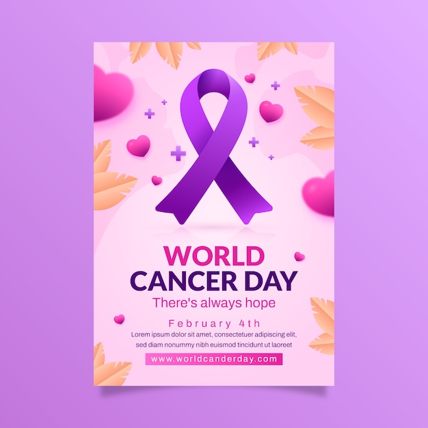 세계 암의 날에 대한 인식을 위한 그라디언트 수직 포스터 템플릿