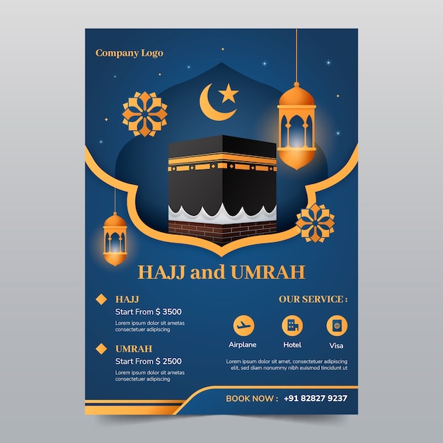 Gradient vertical poster template for hajj religious pilgrimage