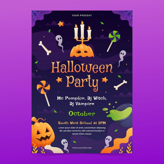 Free vector gradient vertical poster template for halloween season celebration