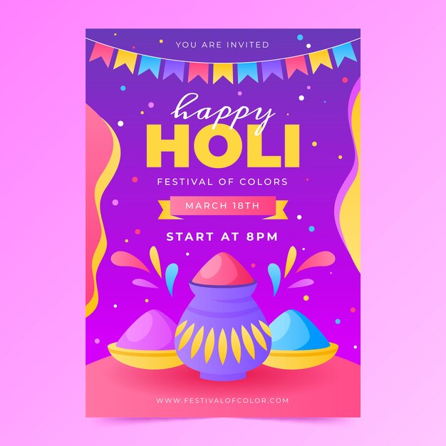 Gradient vertical poster template for holi festival celebration