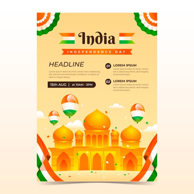 Gradient vertical poster template for india independence day celebration