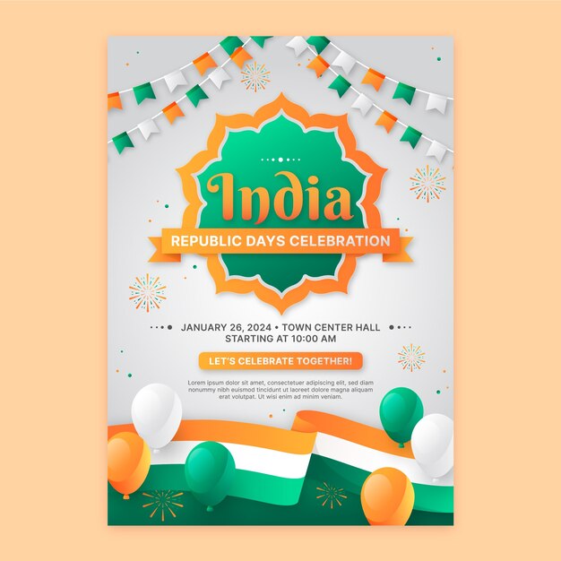 Gradient vertical poster template for indian republic day celebration