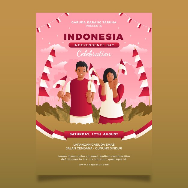 Gradient vertical poster template for indonesia independence day celebration