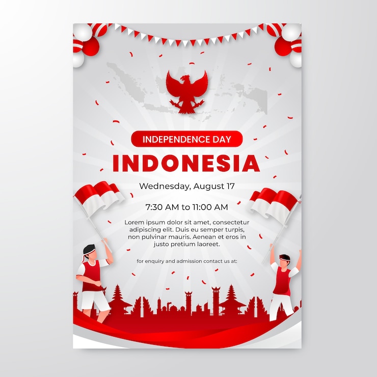 Free Vector gradient vertical poster template for indonesia independence day celebration