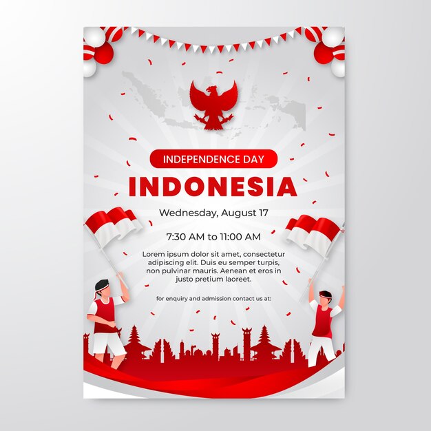 Gradient vertical poster template for indonesia independence day celebration