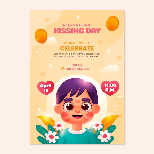 Free vector gradient vertical poster template for international kissing day