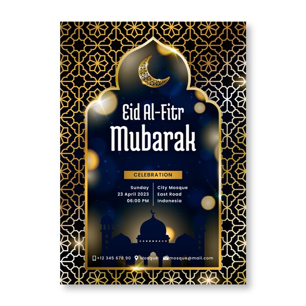 Gradient vertical poster template for islamic eid al-fitr celebration