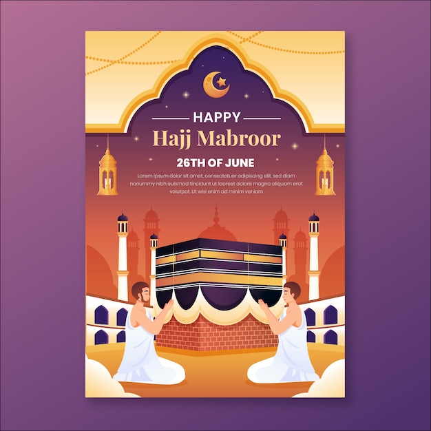 Free vector gradient vertical poster template for islamic hajj pilgrimage