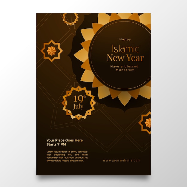 Free vector gradient vertical poster template for islamic new year celebration