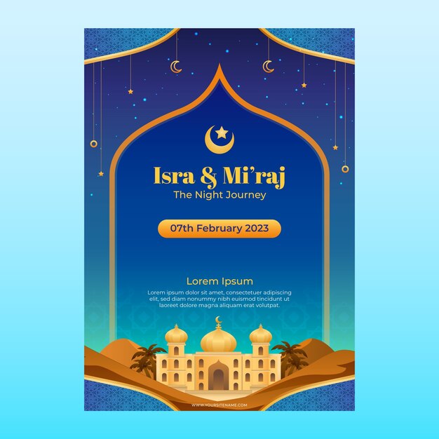 Gradient vertical poster template for isra miraj