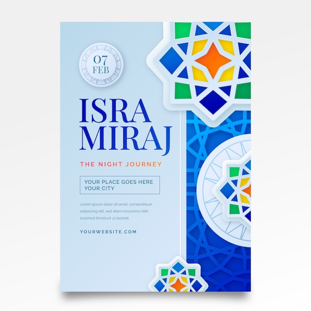 Gradient vertical poster template for isra miraj