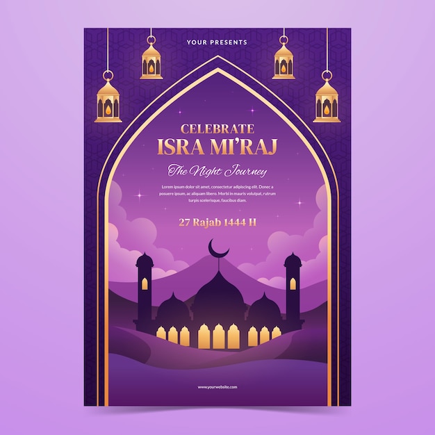 Free vector gradient vertical poster template for isra miraj