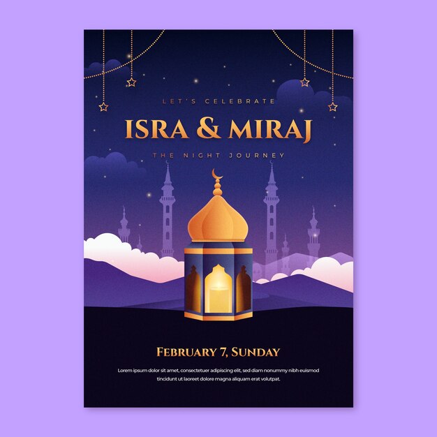 Gradient vertical poster template for isra miraj