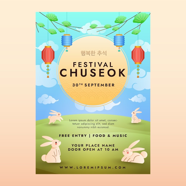 Vettore gratuito modello di poster verticale sfumato per la celebrazione del festival chuseok coreano