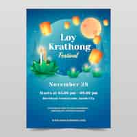 Free vector gradient vertical poster template for loy krathong thai festival celebration