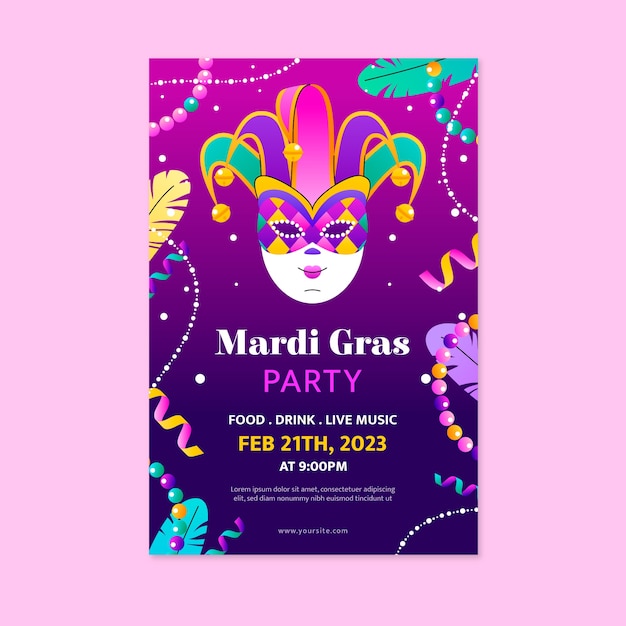 Gradient vertical poster template for mardi gras festival