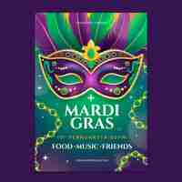 Free vector gradient vertical poster template for mardi gras festival