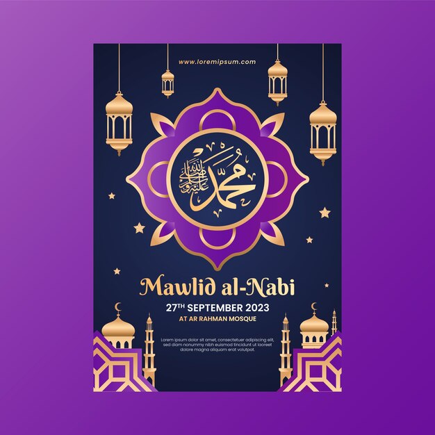 Gradient vertical poster template for mawlid al-nabi holiday