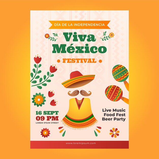 Gradient vertical poster template for mexico independence day celebration
