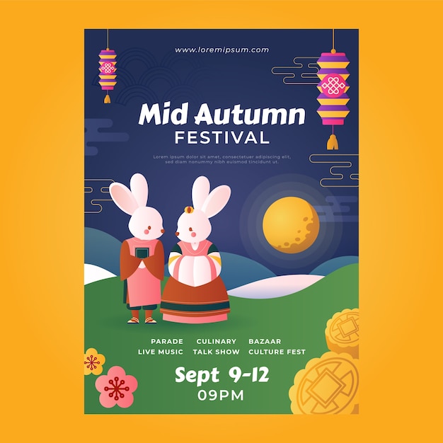 Gradient vertical poster template for mid-autumn festival celebration