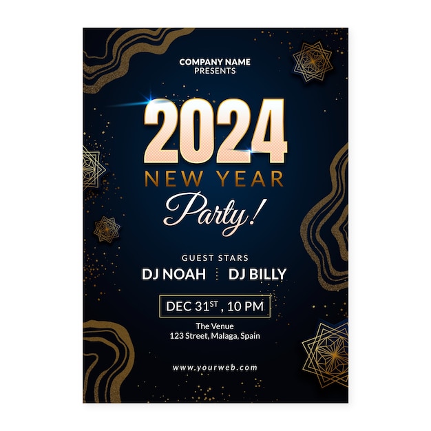 Gradient vertical poster template for new year 2024 celebration