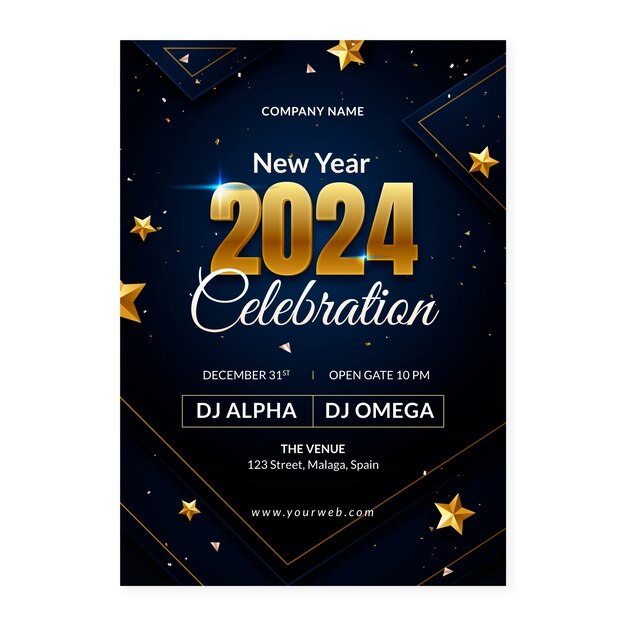 Gradient vertical poster template for new year 2024 celebration