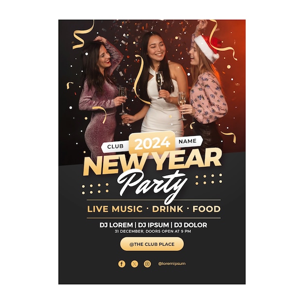 Gradient vertical poster template for new year 2024 party