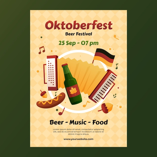 Free vector gradient vertical poster template for oktoberfest beer festival celebration