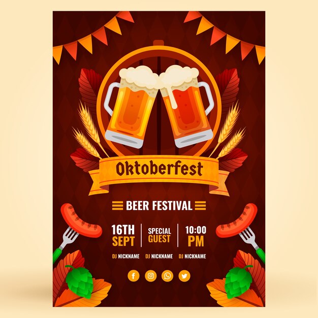 Gradient vertical poster template for oktoberfest beer festival celebration